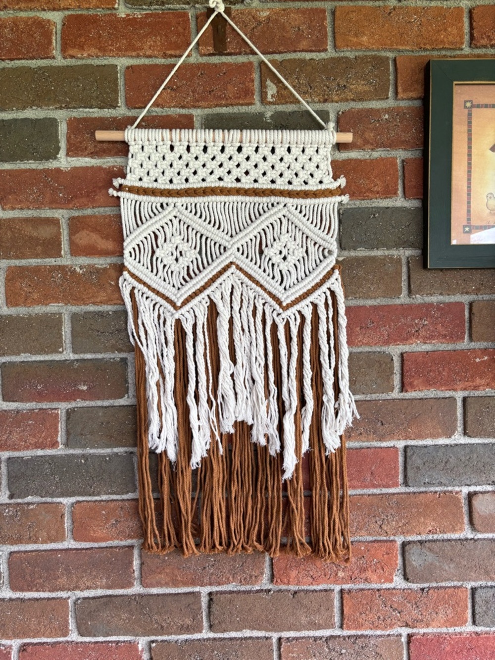 Handmade Macramé Wall Hanging in Cream and Brown - Boho Home Decor